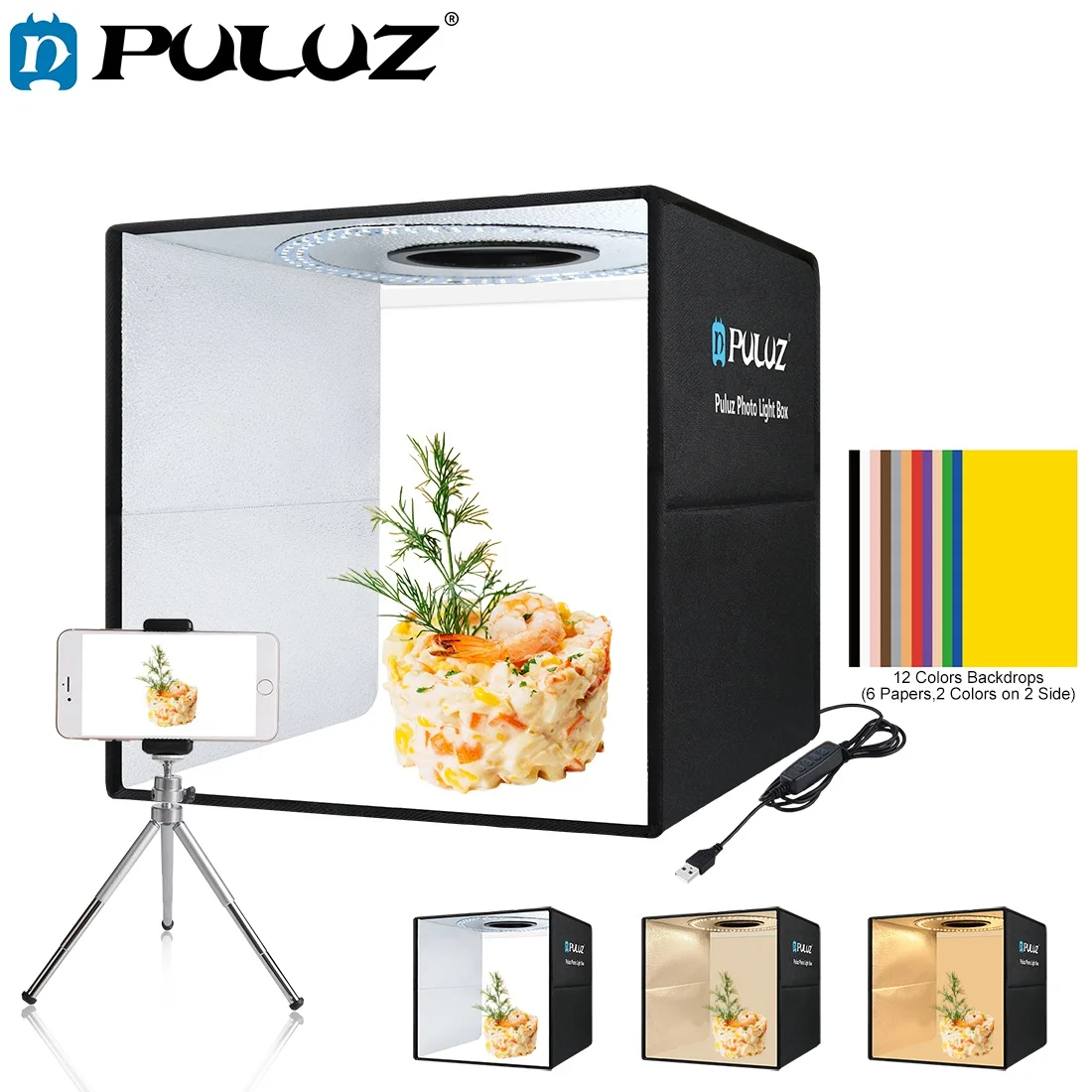 PULUZ Softbox 3 Color light Modes Lightbox Dimmable Led Ring Light Box