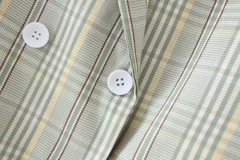 Europe And America Hot Selling Autumn Plaid Double Emptying Suit Fold-down Collar Suit Coat Women's INS