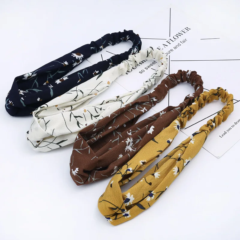 Fashion Women Hair Accessories Bow Chiffon Floral Hair Band Headband Fabric Cross Knotted Korea Headdress ladies Hoop