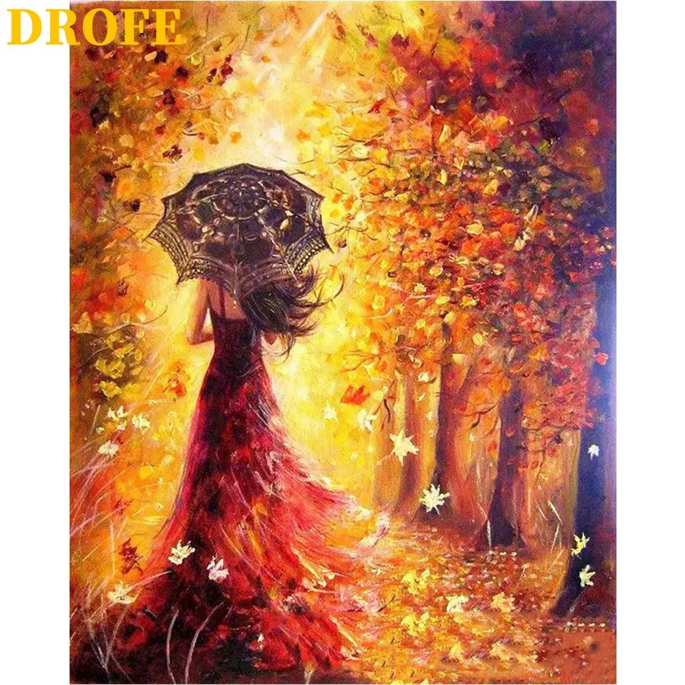 DROFE Beautiful Women Autumn Landscape DIY Painting By Numbers Kits Coloring Paint Modern Wall Art Picture Gift 40x50 | Дом и сад