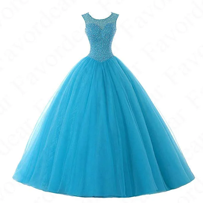 Favordear Vestido De 15 Anos бордовое небесно-голубое платье из бирюзы с бусинами Бальное Платье милое 15 нарядное платье с открытой спиной - Color: BLF-77-turquoise