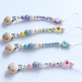 

Wooden Silicone Pacifier Nipple Soother Chain Holder Cute Bead Chain Dummy Clips Baby Teething Toy Newborn Chew clip chupete