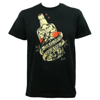 

Men's white t shirt Sailor Jerry Tattoo Grave Rum Bottle Black Slim Fit New fashion T shirt men