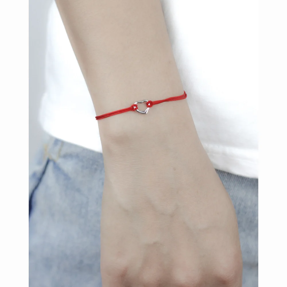 Trusta, Твердое Серебро 925 пробы, модный браслет с полым сердцем, красная веревочная цепь, 14 см, для девушек-подростков, модное ювелирное изделие DS995