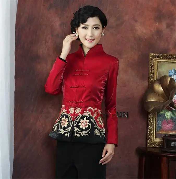 Cena Gorąca Salf 2 kolor do wyboru hurt detal chiński kobiet jedwab satyna odzież kurtka płaszcz odzież wierzchnia kostium