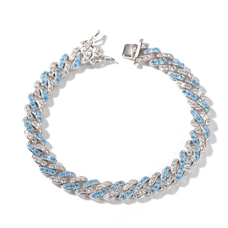 Синий белый AAA+ кубический цирконий проложили Bling Iced Out кубинская Снаряженная цепочка из Майями браслеты для мужчин хип-хоп CZ рэппер ювелирные изделия