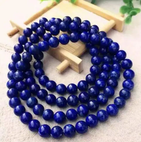 Jewelry Pearl Necklace Natural Lapis Lazuli Royal Blue Gemstone 108 Prayer Beads Bracelet 8mm Free Shipping | Украшения и
