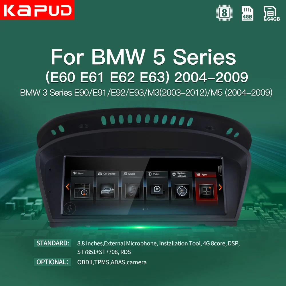 Мультимедийная магнитола Kapud 8 дюйма для BMW E60 M5 E90 E92 система CCC CIC BT Wi-Fi 4G LTE Navi |