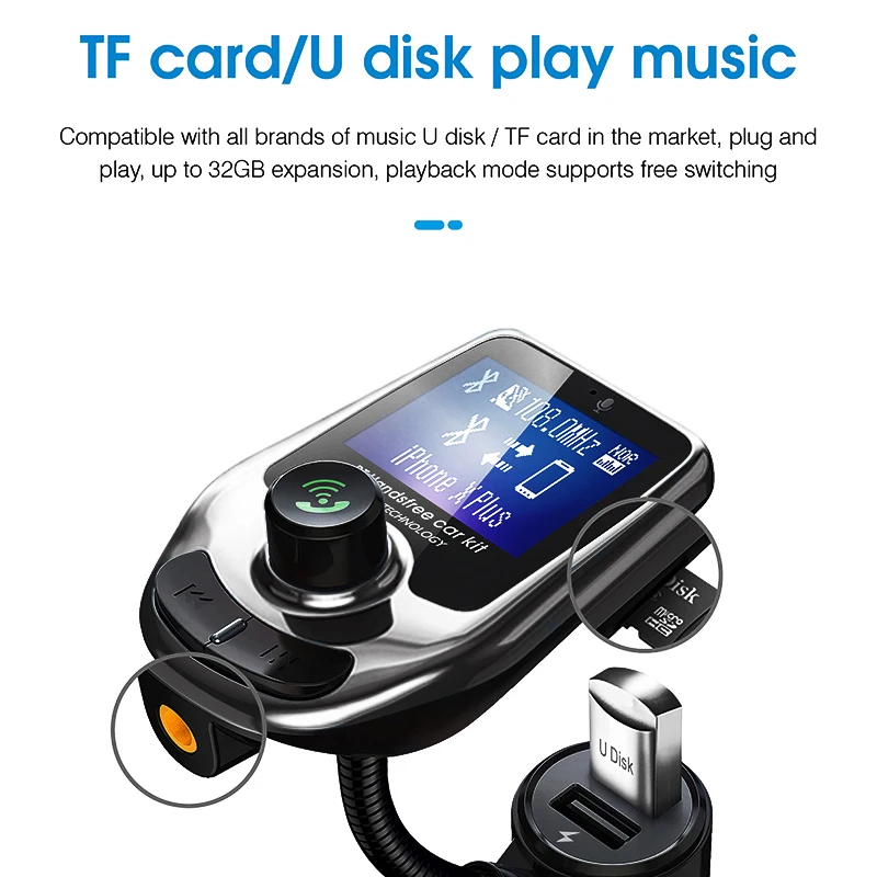 1," TFT цветной дисплей Bluetooth автомобильный комплект громкой связи 2 USB порта QC3.0 Быстрая зарядка fm-передатчик MP3 музыкальный плеер