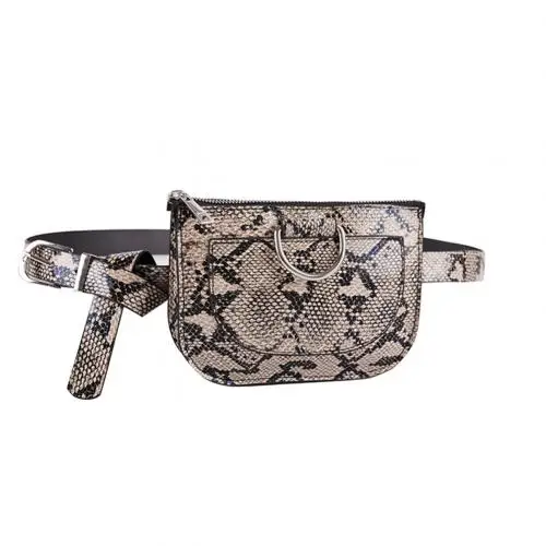 Хаки Women Snake Skin Print Zipper Faux Leather Belt Chest Bag - Цвет: Хаки