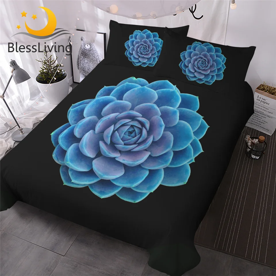 Blesslive суккулентный Комплект постельного белья с синим цветком, покрывало для кровати с цветочным рисунком, покрывало для одеяла с 3D принтом, ботанические покрывала, королева, король
