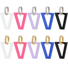 ZHUKOU Geometric triangle hoop earrings Neon Enamel women Dangle Earring gold silver color earrings Fashion jewelry wholesale