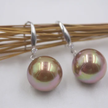 

Sterling S925 Silver Seashell (Pearl's Mother) Earrings Women Luck Ball Dangle Earrings 30mmH