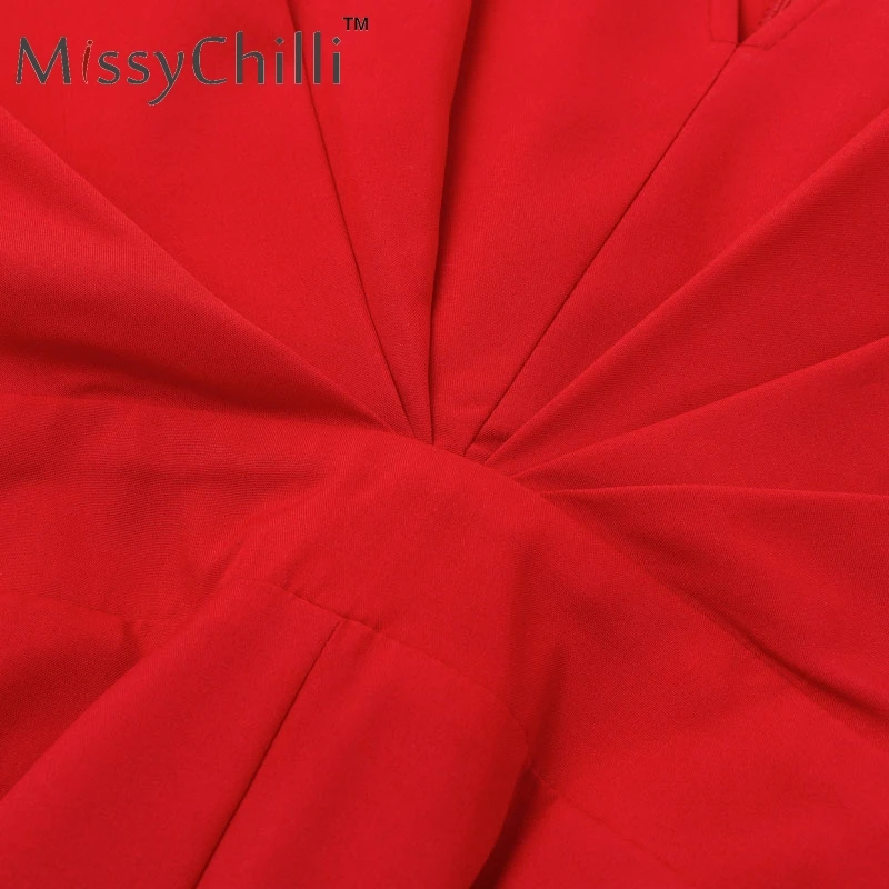 MissyChilli красный лоскутный плиссированный комбинезон для женщин Модный сексуальный комбинезон женский винтажный v шеи длинный костюм пляжного типа