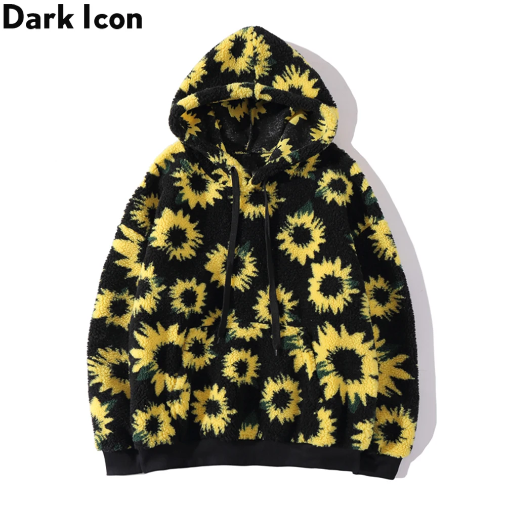 

Dark Icon Sunflower Sherpa Hoodie Men Pullover Hooded Preppy Style Men's Sweatshirts and Hoodies