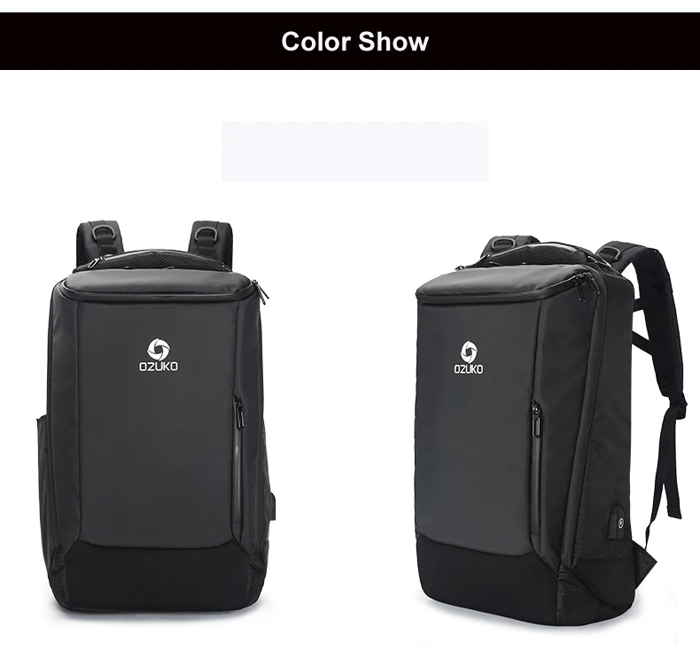 OZUKO, мужской рюкзак, 17 дюймов, рюкзак для ноутбука, зарядка через usb, бизнес стиль, повседневные Рюкзаки, водонепроницаемая дорожная сумка, большая сумка, Mochila