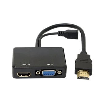 

HDMI 2 in 1 Cable HDMI to VGA & HDMI Female Splitter with Audio Video Cable Converter Adapter For HDTV PC Monitor