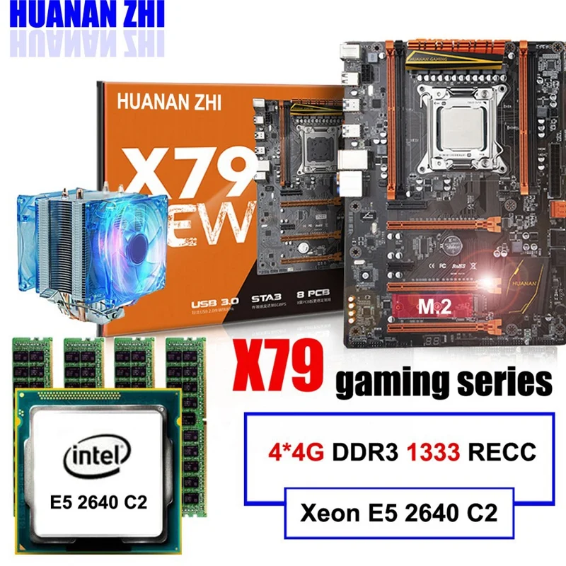 HUANANZHI Deluxe X79 LGA2011 материнская плата с M.2 слотом cpu Xeon E5 2640 C2 с кулером ram 16G(4x4G) RECC