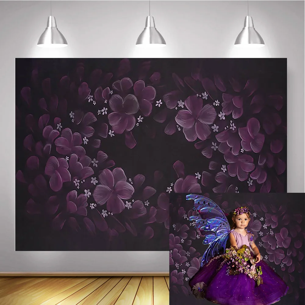 Purple Flower Sweet Girl Birthday Photography Backdrop Abstract Floral Texture Newborn Baby Portrait Background for Photo Studio |