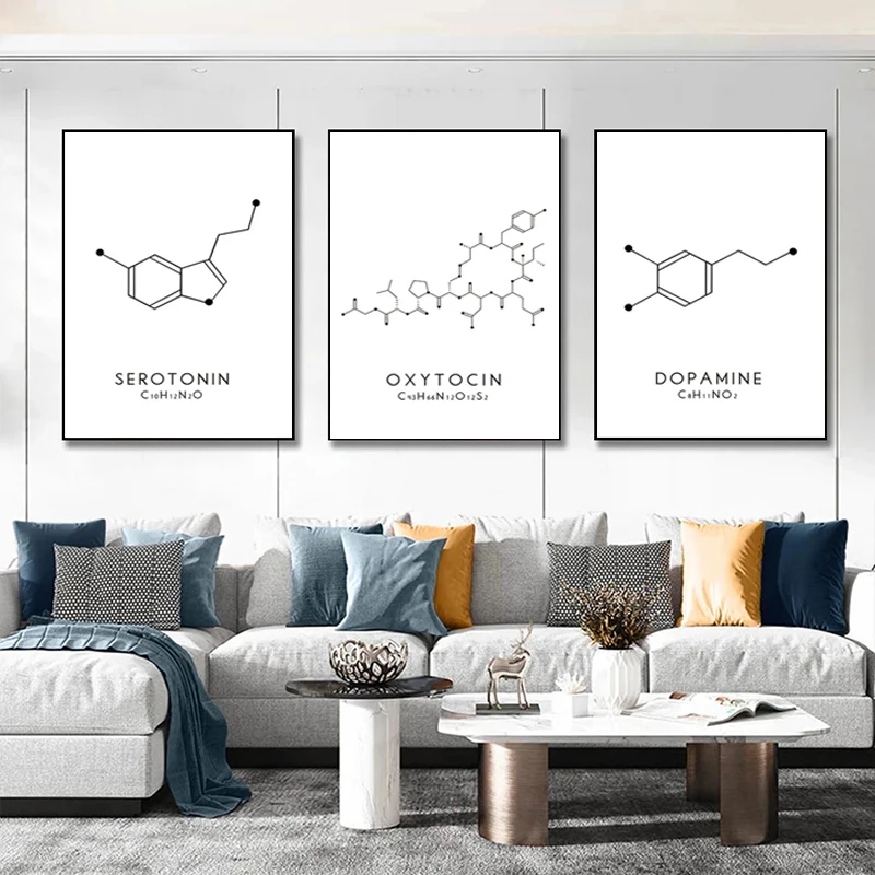 Molecule Chemical Dopamine Serotonin Molecular Formula Chemistry Science Wall Art Canvas Painting Living Room Decorative Poster