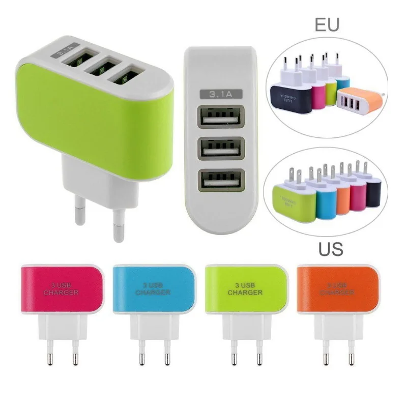 

Fanshu 3 Ports 3.1A USB Wall Home Travel AC Charger Adapter EU US Plug Mobile Phone Charger Carregador Portatil Dropshipping