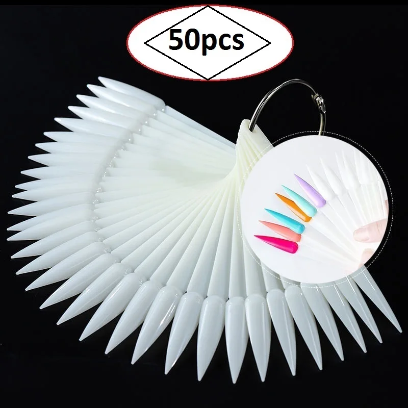 

50pcs False Nails Tips Salon Sharp Fanshaped Polish Display Color Card Training Beginner Practice Palette Manicure Nail Art Tool