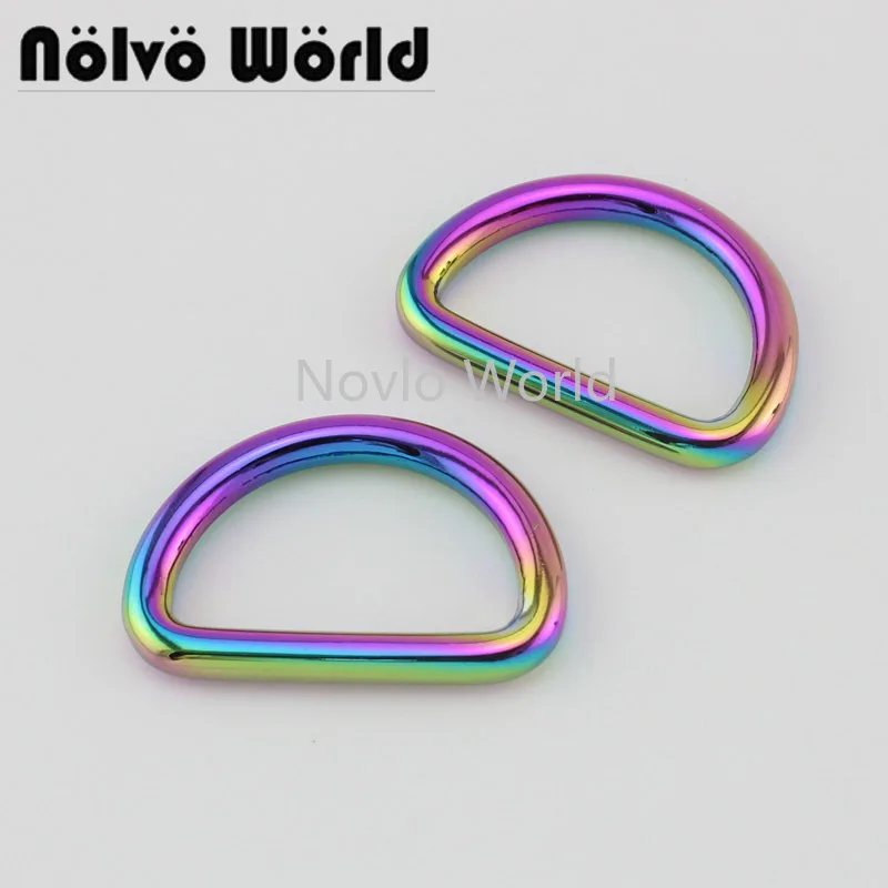 

10-50-100 pieces,4.7mm wire,32X19mm Iridescent Rainbow closed d ring,1.2 Inch welded solid casting dee rings for purse sewing