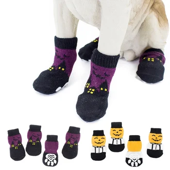 

Halloween Pet Pumpkin Socks Anti-slip Sole Paw Protectors Dog Socks Small Medium Dog Dirty-proof Feet Cover Dog Socks