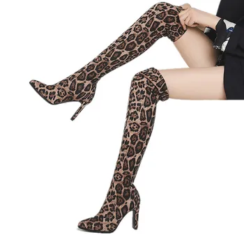 

MORAZORA 2020 New over the knee boots women 9cm high heels ladies thigh high boots autumn shoe fashion leopard long boots female