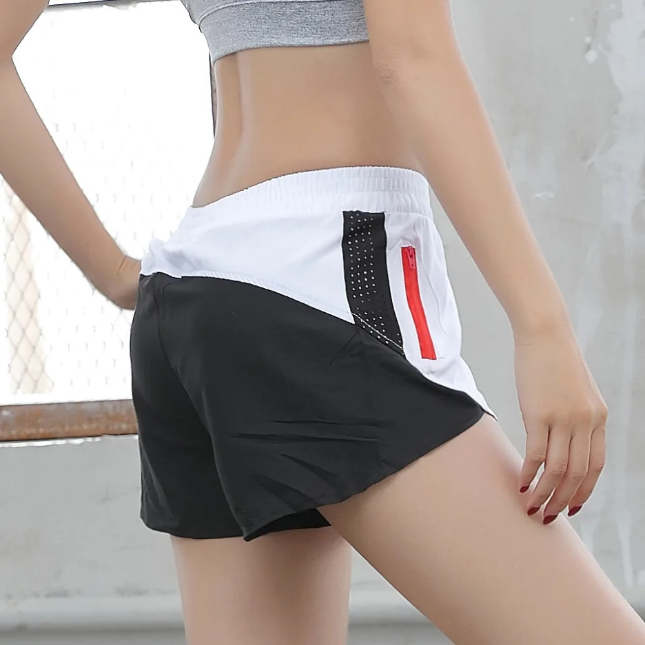 

Mixed Colors Zipper Contrast Color Anti-Exposure Sports Shorts Women's Loose-Fit Ultra-stretch Running Breathable Yoga Fitness M