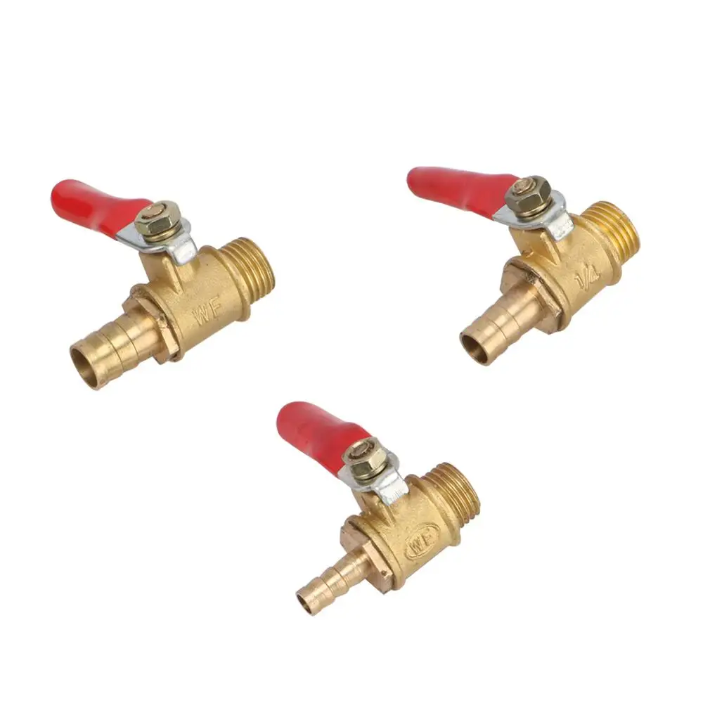 G1/4" Male Thread to 6mm Hose Barb Red Plastic Lever Handle Ball Valve 3Pcs 