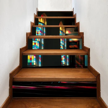 

Decals Mural 3D Step Stair Sticker Window Colorful DIY Self Adhesive Waterproof Paper Poster For Print Art Picture Home Decor