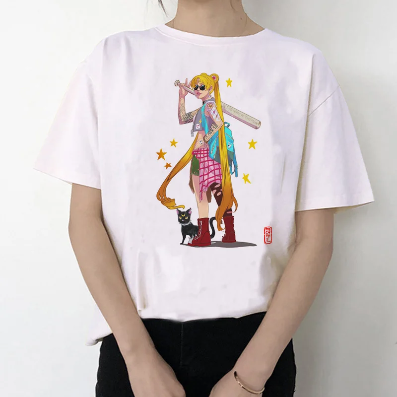 Sailor Moon 90s забавная футболка кофта с капюшоном футболка Эстетическая кошка аниме Женская Милая футболка Kawaii тройники мода Ullzang