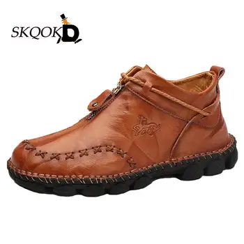 

SKQOKD 2020 High Quality Genuine Leather Men Boots Fashion Zipper Shoes Male Cow Leather Man Brown Ankle Boots Plus Size 38-48
