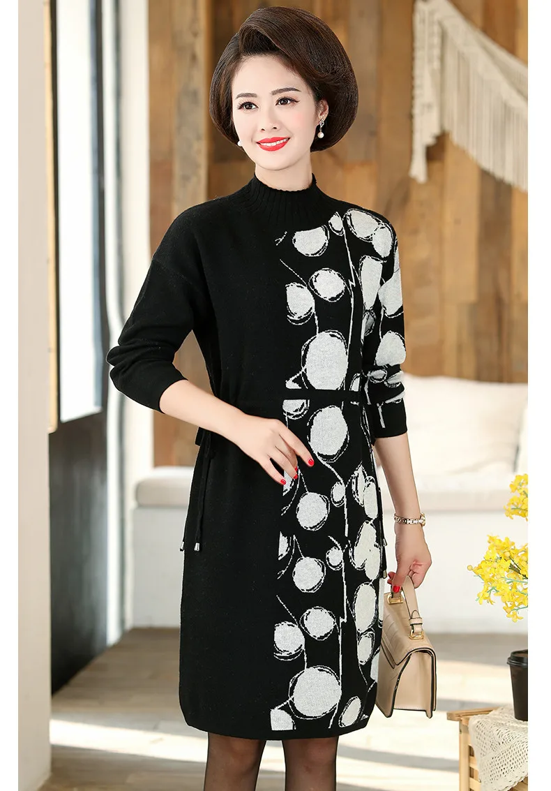 XJXKS женский длинный свитер Осень Зима плюс размер мода сшивание высокое качество кашемир вязаное платье Женский пуловер