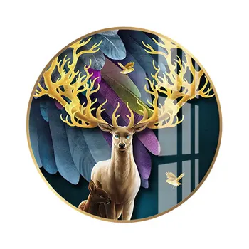 

Modular Picture Deer Brown Son Mother Canvas Prints Round Leaf Painting Wall Art Poster Home For Living Room Decoration No Frame