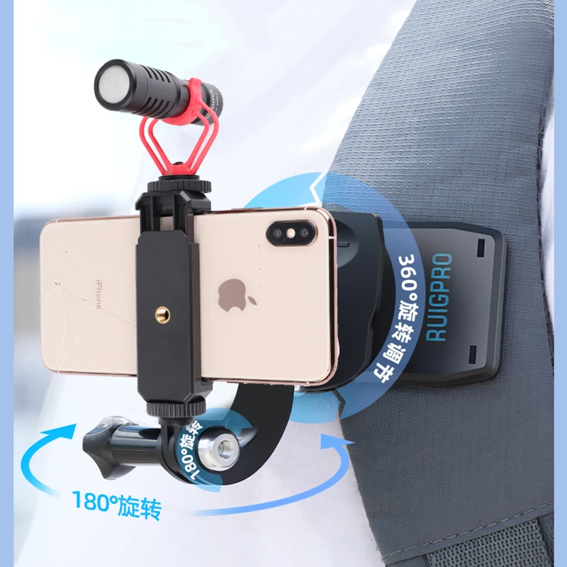 

360 Degree Quick Release Rotary Backpack Hat Clip Fast Clamp Mount For Gopro xiaoyi Iphone and All 3.5-6.8 Inch Cell phone
