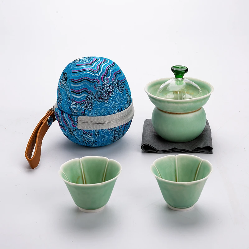 Style B TANGPIN зеленые керамические чайники gaiwan с 2 чашками портативный чайный набор для Путешествия Посуда для напитков - Цвет: Style B