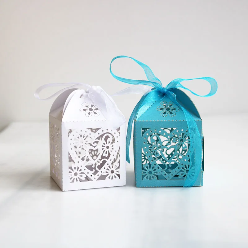 

Colorful Love Heart Cake Box Pearl paper Dragee Box Wedding Favor Box with ribbon Party Decoration Drop Shipping