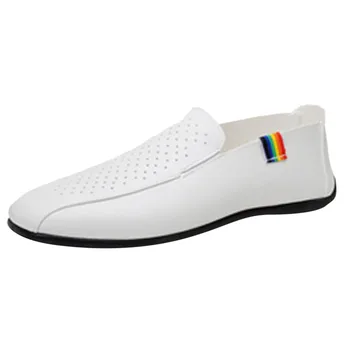 

Summer Flat Shoes Breathable Fashion Men Leather Casual Slip-On Breathable Driving Boat Shoes Soft Comfortable Flat Shoe Men