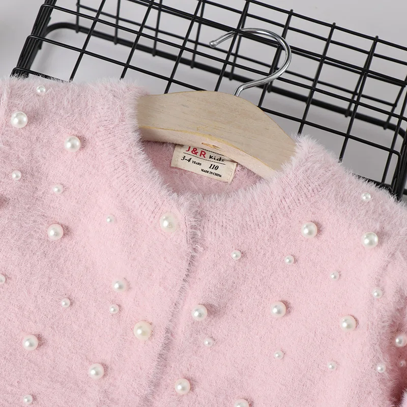 

Children Knitted Cardigan Sweater 2019 Autumn And Winter New Style Childrenswear Korean-style Girls Anti-Mink Cashmere Beads Swe