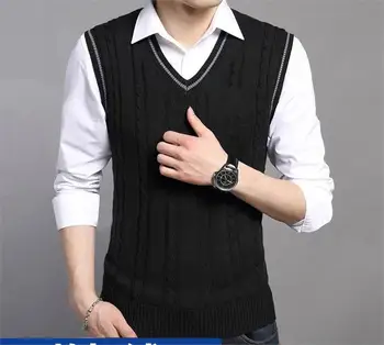 

OLOEY casual men's sleeveless pullovers Sweaters men slim fit V-neck warm sweater vest male Slim fit Knit waistcoat knitting
