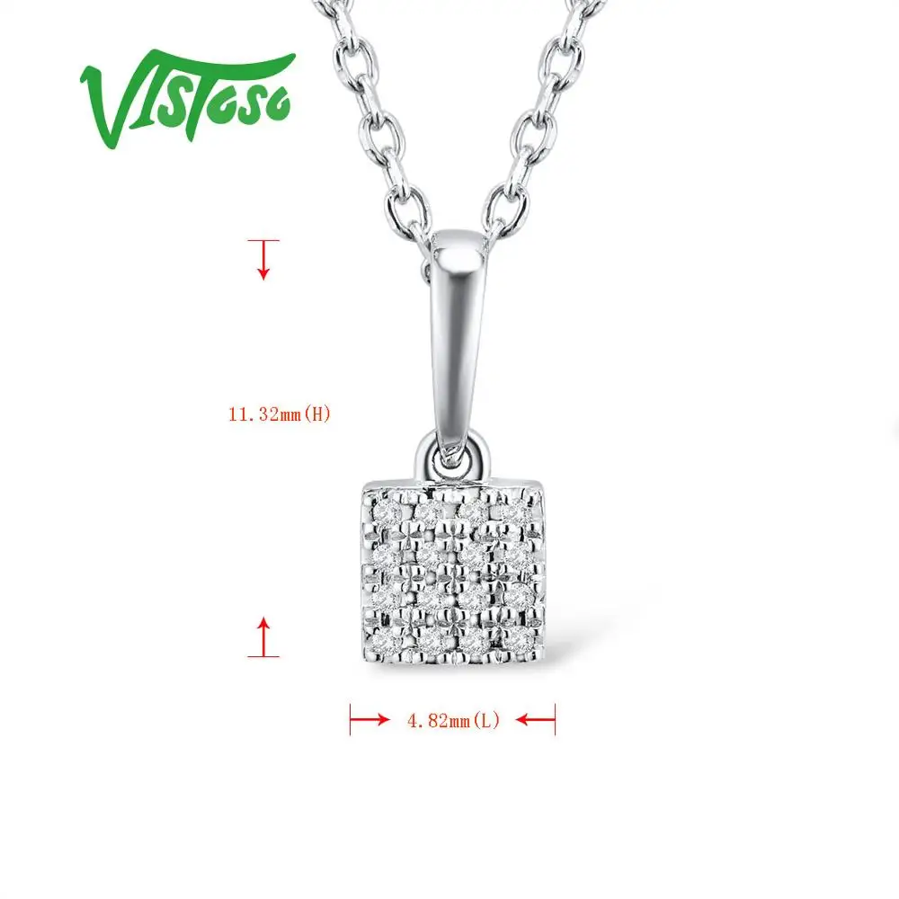 VISTOSO Gold Pendants Women Authentic 14K 585 Rose White Gold Sparkling Diamond Simple Square Pendant Wedding Fine Jewelry pendant necklace gold necklace gold scarab pendant