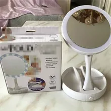 Espejo Led plegable con carga USB o batería, espejo blanco para maquillaje, tocador cosmético con luz, 10 aumentos