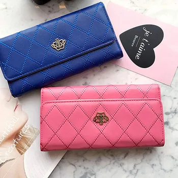 

Ladies Long Wallet Clutch PU Leather Crown Plaid Buckle Wallet Credit Card Holder Money Pocket Coin Purse Phone Wallet Dropship