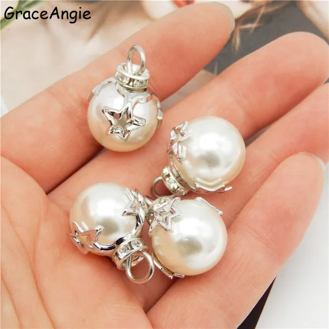 10pcs Round white Pearl charm spacer Loose Beads Jewelry Making craft  Pearls No Chain Necklaces & Pendants Women Fine Jewelry Silver