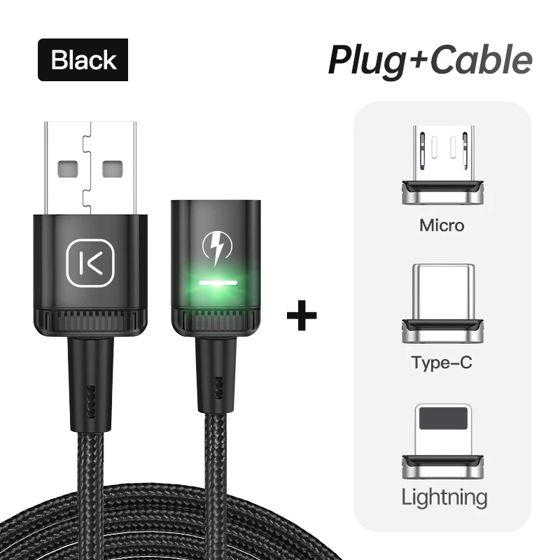 KUULAA LED Magnetic USB Cable 3A Fast Charging Type C Cable Magnet Charger Micro USB Cable Mobile Phone for iPhone 13 12 11 Cord charger type for android Cables