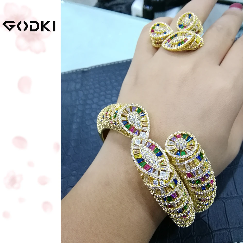 Gold Multi GODKI, роскошный Африканский браслет в виде змеи, набор колец, Модные Ювелирные наборы для женщин, Свадебные обручальные brincos para as mulheres - Окраска металла: Gold Multi