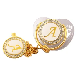 26 Initial Letter Transparent Baby Pacifier with Chain Clip Newborn BPA Free Luxury Bling Dummy Soother  0-12 Months