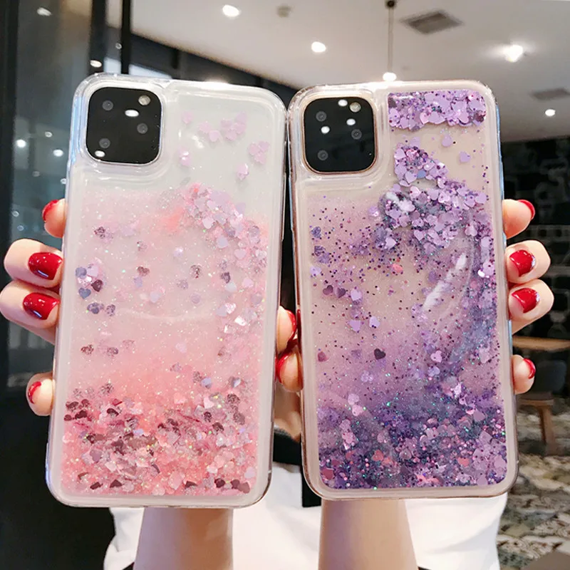 Блестящий чехол с блестками в виде сердечек для iPhone 11 Pro MAX X XS XR MAX|Бамперы| |